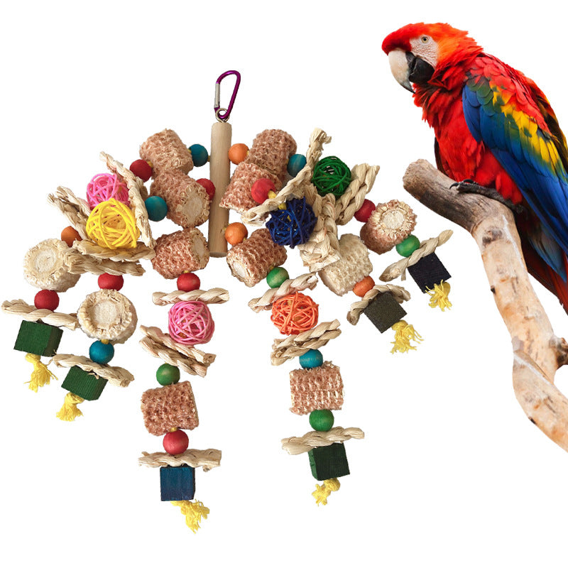 Colorful Wood & Corn Husk Chew Toy for Large Parrots