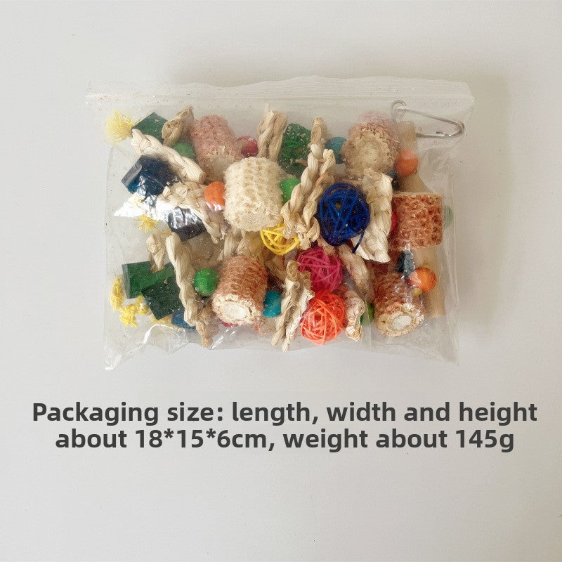 Colorful Wood & Corn Husk Chew Toy for Large Parrots