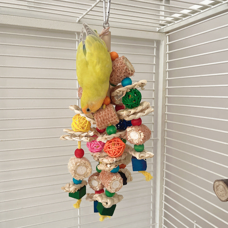 Colorful Wood & Corn Husk Chew Toy for Large Parrots