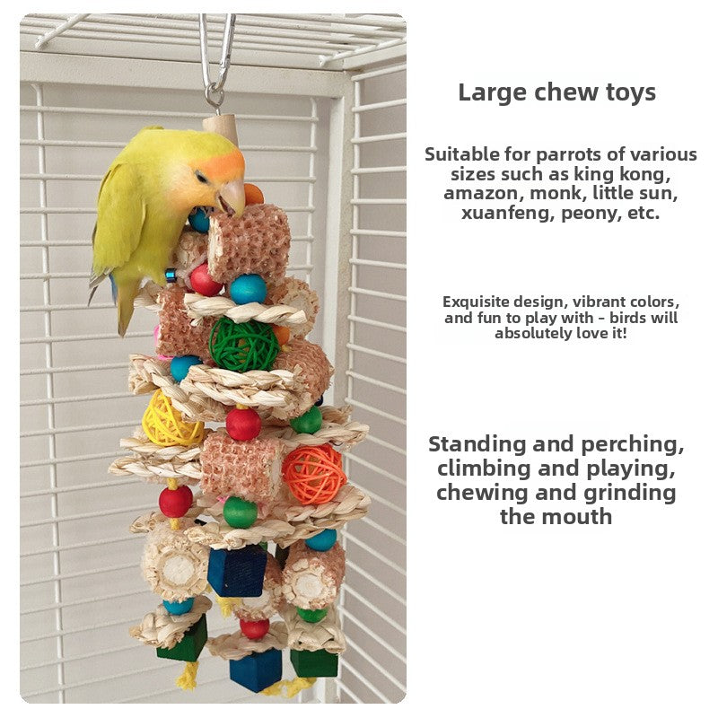 Colorful Wood & Corn Husk Chew Toy for Large Parrots