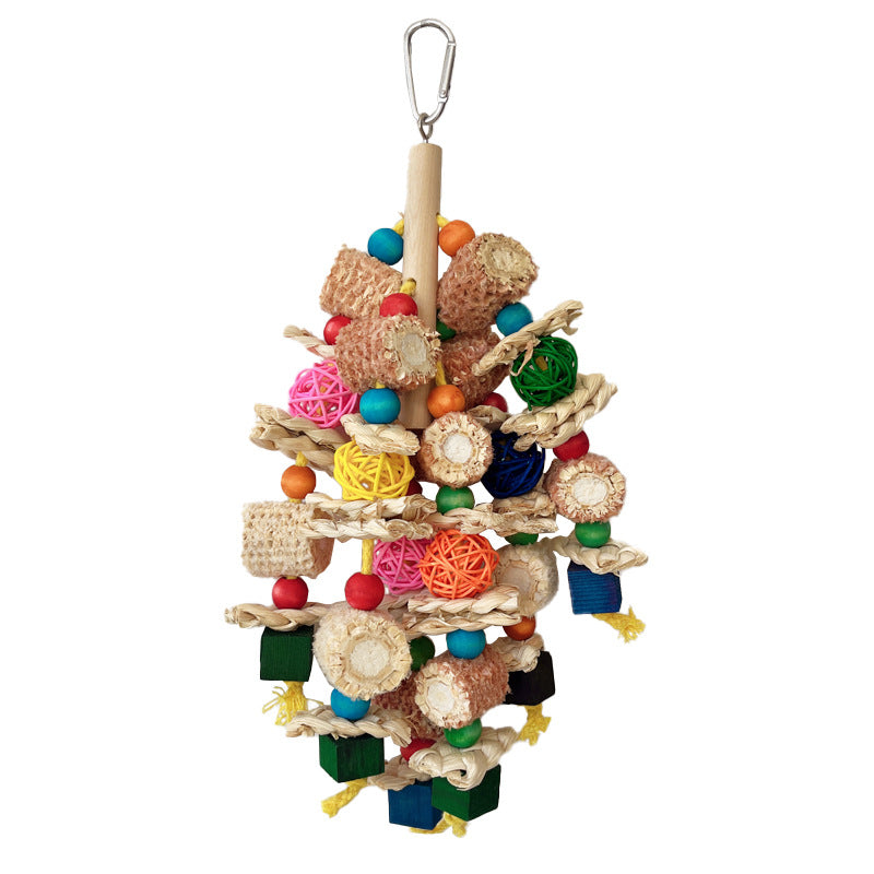 Colorful Wood & Corn Husk Chew Toy for Large Parrots